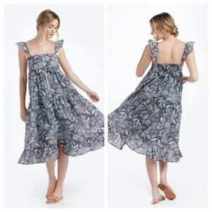Summersalt NWT The Tiered Ruffle Midi Dress Ruffle Shoulders Smocked Buttons